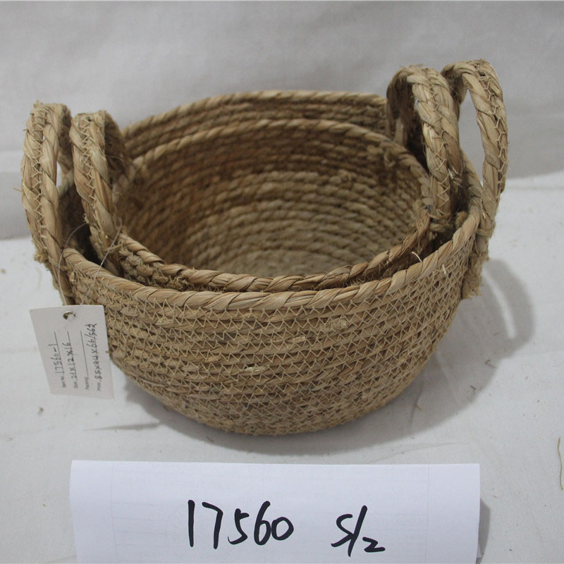 Cesto portaoggetti artigianale in rattan naturale intrecciato con cesto di paglia di pancia all'ingrosso personalizzato con manici